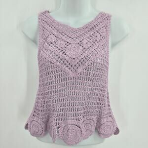 Charlotte Russe Women Vintage Y2K Boho Festival Crochet Scallop Hem Tank Top L